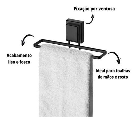 Imagem de Suporte Porta Toalha Rosto Banheiro Lavabo Com Ventosa Preto