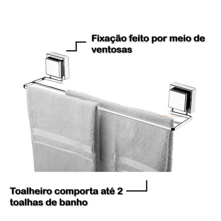 Imagem de Suporte Porta Toalha Toalheiro Duplo 45cm Ventosa Parede Banheiro Cromado - 8054 Future