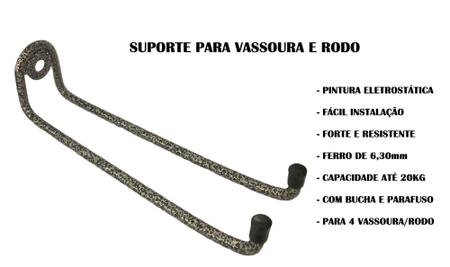 Imagem de Suporte Porta Vassoura E Rodo Parede Grande 30 Cm