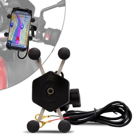 Imagem de Suporte Universal para Celular GPS Moto Bicicleta até 7 Polegadas Carregador USB