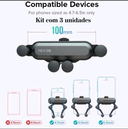 Imagem de suporte veicular auto ajustável saida de ar para celular universal  kit com 3 uni