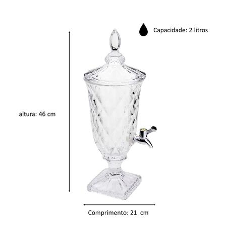 Imagem de Suqueira de Cristal Transparente Diamond com Torneira e Tampa 2 Lts