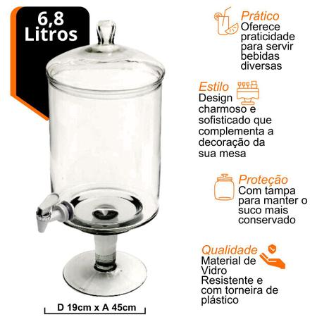 Imagem de Suqueira de vidro de 6 litros com pé dispenser de bebidas