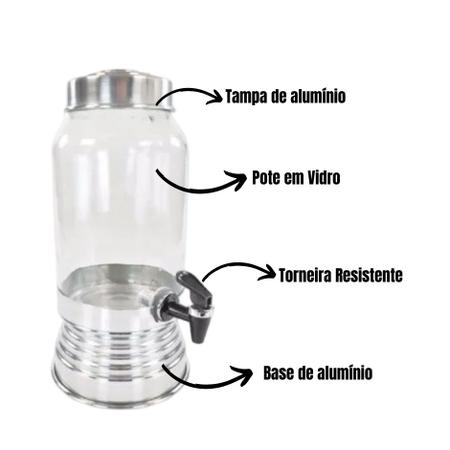 Imagem de Suqueira De Vidro Dispenser Com Torneira Suporte Para Bebidas Suco Cerveja Água Saborizada 3 Litros