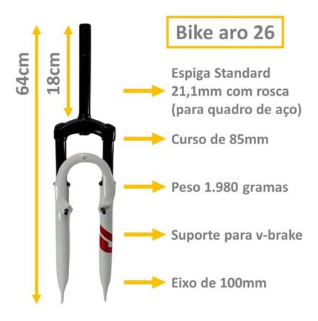Imagem de Suspensão Bike Aro 26 Mtb Amortecedor Standard C/ Rosca - Veloforce