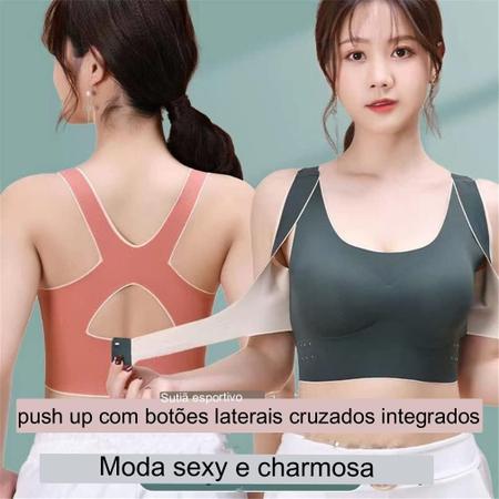 Imagem de Sutiã esportivo push up feminino com fivela lateral cruzada frontal sem costura, colete sem costura Postagem em 24h