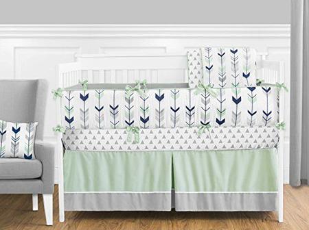 Imagem de Sweet Jojo Designs Baby / Kids Roupas Lavanderia Cesta para cinza, azul marinho e hortelã Woodland flecha menina ou menino conjuntos de roupa de cama