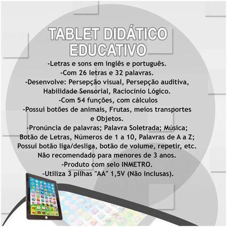 Imagem de Tablet Didático Educativo Infantil Crianças Inglês/Português Well Kids Rosa 