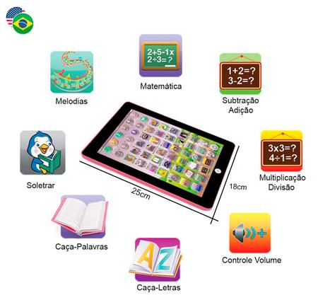Tablet Grande Jogos Bilingue Português Inglês Didatico - AOBO - Tablet  Educativo / de Brinquedo - Magazine Luiza