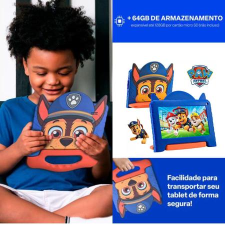 Imagem de Tablet Infantil Patrulha Canina Azul 4+64GB Wi-fi Android 13 Controle Parental Google Kids Space