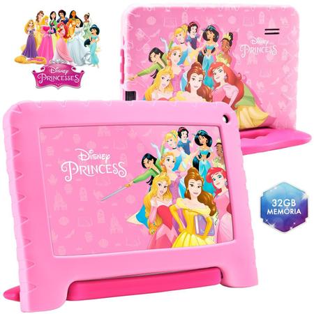 Imagem de Tablet Infantil Princesa Disney Multilaser NB372 Rosa Kids Capa Silicone 32GB Para Criança Youtube