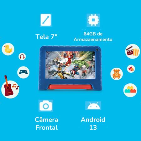 Imagem de Tablet Infantil Vingadores com Localização e Controle Parental 4GB Ram 64GB 7'' Avengers Multi