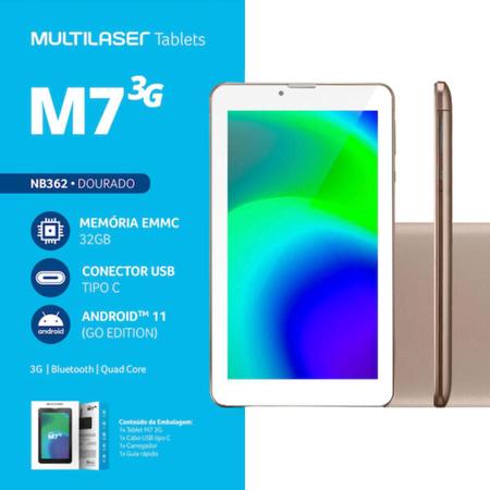 Imagem de Tablet M7 32GB 3G Celular Dourada + Capa 2 em 1 com Teclado +  Caneta Touch pequena