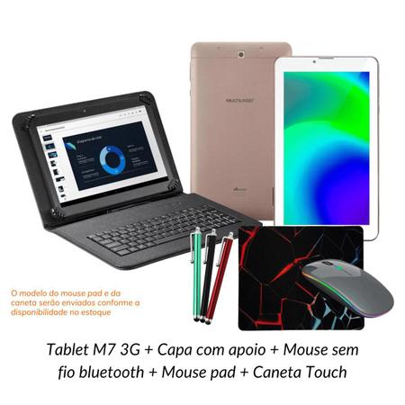 Imagem de Tablet M7 3G Celular dual chip + Capa c/ Teclado Mouse Caneta touch kit estudo