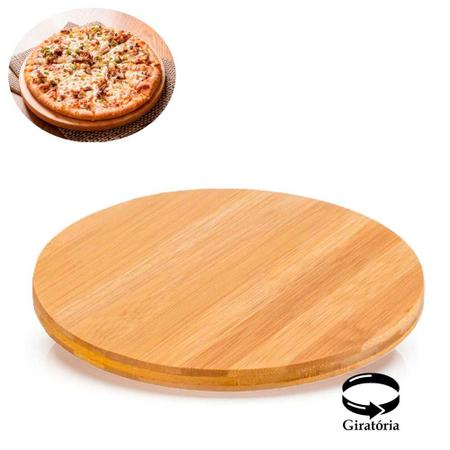 Imagem de Tábua bambu base giratória centro mesa suporte de corte carne pizza pães queijos petisqueira madeira