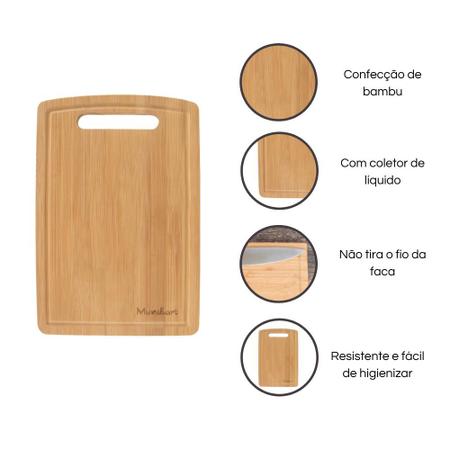 Imagem de Tábua Corte Carne Churrasco Bambu 33x24cm Rústica Cozinha Funcional Sustentável Mundiart 