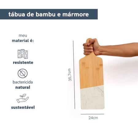 Imagem de Tábua de Bambu e Mármore com Cabo Oikos Natural Retangular 24x35,7cm Tábua de Frios e Entradas