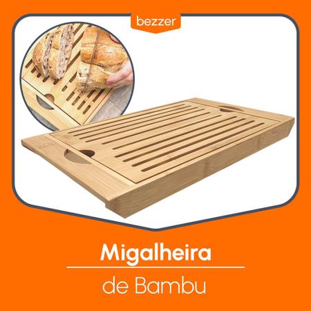 Imagem de Tabua de Corte Migalheira Para Pão Bambu Resistente 4 em 1 Bandeja de Servir Cata Migalhas Aparador Descanso 37 cm