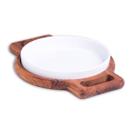 Imagem de Tábua em madeira Teca com prato em porcelana 23x17x3cm