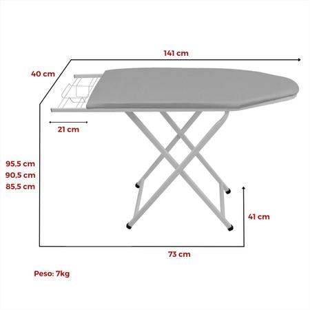 Imagem de Tabua Mesa Passar Roupa Grande Forte Passadeira Dobrável Profissional Portátil Porta Ferro Capa Forro Térmico Reforçada