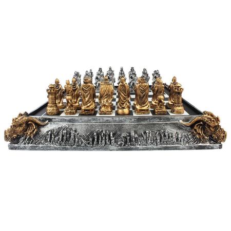 Jogo de Xadrez Medieval Luxo 32 Peças Prata e Dourado 35 x 35 cm
