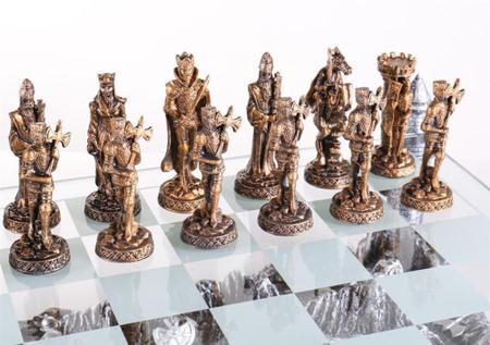 Tabuleiro de xadrez luxo cavaleiros medievais 3d 32 pecas