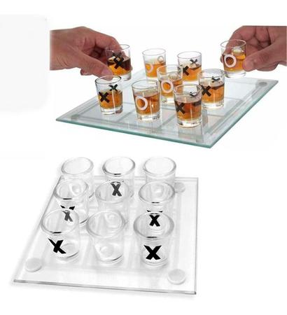 Jogo De Xadrez Shot Drink Tabuleiro De Vidro Tequila 25x25cm