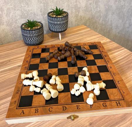 Jogo Xadrez Tabuleiro Madeira Luxo Dobrável Chess 24x24