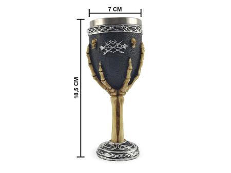 Imagem de Taça Cálice Em Aço Inox e Resina Crânio Medieval Mão Esqueleto Osso Rock Colecionável Decorativo Coquetel Cerveja