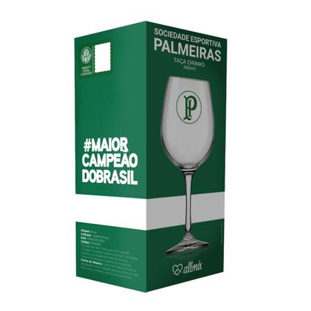Imagem de Taça de Vinho Grande Drinks 490ml em Vidro Cristal Palmeiras na Caixa