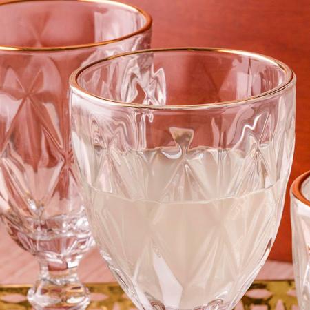 Imagem de Taca para agua e vinho de vidro com borda dourada 320ml 6 pecas