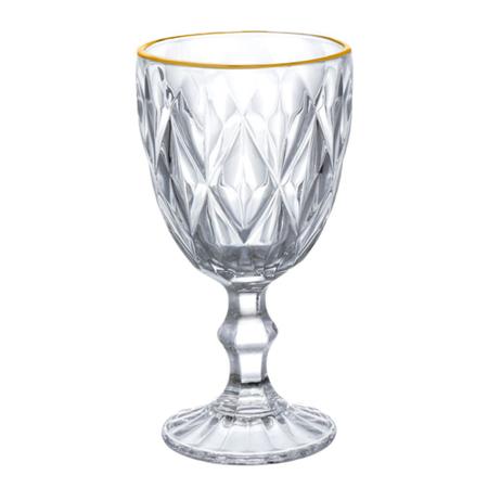 Imagem de Taca para agua e vinho de vidro com borda dourada 320ml 6 pecas