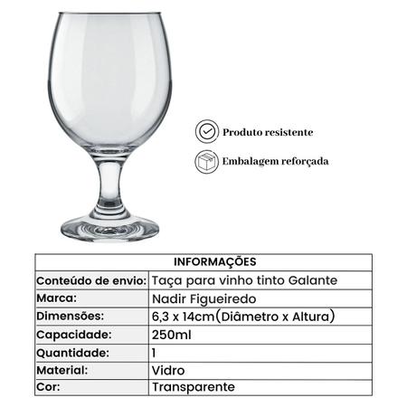 Imagem de Taça para vinho tinto 250ml Galante em vidro Transparente