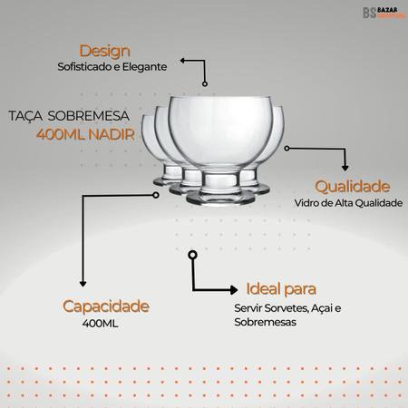 Imagem de Taça Sorvete Sobremesa Açai Paulista 400ml Nadir com 4 peças