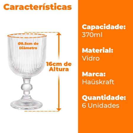 Imagem de Taças Vidro Transparente Graffiato 370ml 6 Peças - Hauskraft