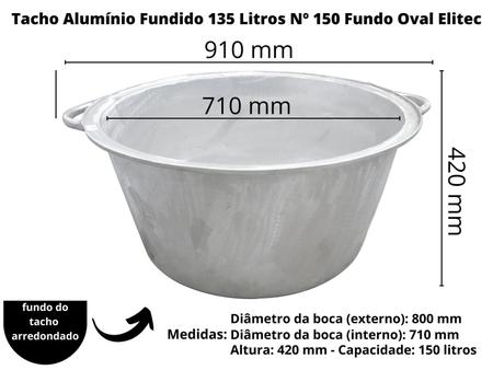 Imagem de Tacho Alumínio Fundido 135 Litros Nº 150 Fundo Oval Elitec