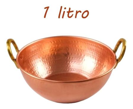 Imagem de Tacho De Cobre Puro 1 Litro Multiuso Com Alça De Bronze