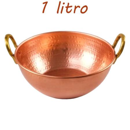 Imagem de Tacho De Cobre Puro Com Alças Liga De Bronze 1 Litro