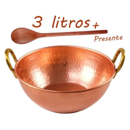 Imagem de Tacho De Cobre Puro Com Alças Liga De Bronze 3 Litros