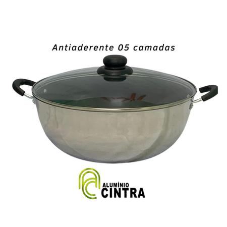 Imagem de TACHO PANELA CAÇAROLA WOK TEFLON ANTIADERENTE Nº32CM TAMPA VIDRO