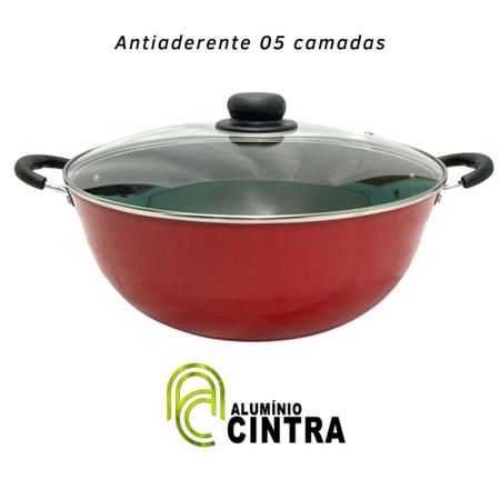 Imagem de TACHO PANELA CAÇAROLA WOK TEFLON ANTIADERENTE Nº32CM TAMPA VIDRO