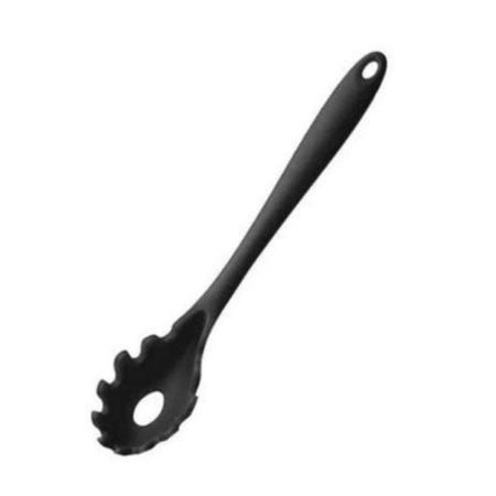 Imagem de Talheres de silicone preto individual -colher, espátula, pegador, concha, escumadeira e pincel