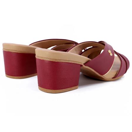 Tamanco Usaflex Salto Bloco Tiras Cruzadas Vermelho Escuro