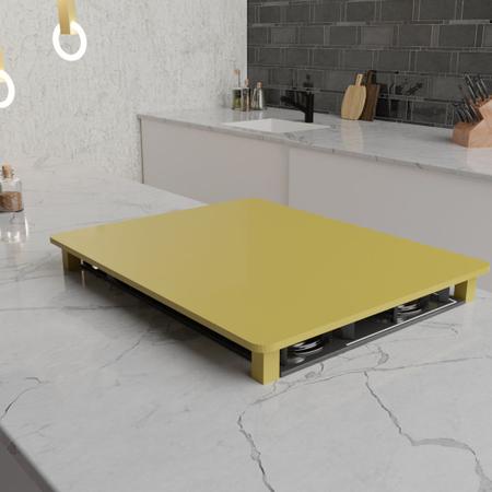 Imagem de Tampa para Cooktop 2 Bocas 29 x 51 cm Parise Madeira MDF Laqueado Amarelo