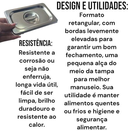 Imagem de TAMPA PARA CUBA GN GASTRONÔMICA INOX 1/9 SEM RECORTE BUFFET 11x2x17,5CM MOD AMERICANO