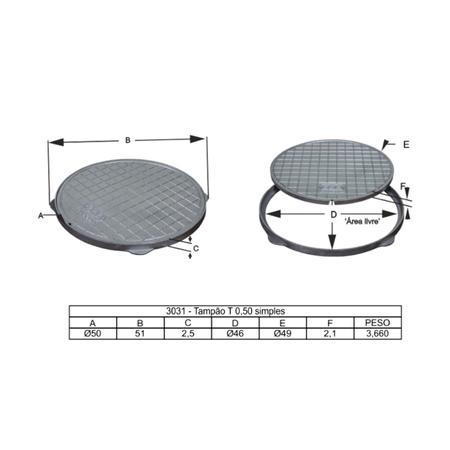 Imagem de Tampa Tampão de Chão T050 em Alumínio Circular Simples 50cm