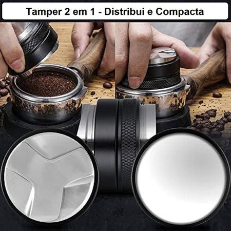 Imagem de Tamper de café Compactador distribuidor ajustável duplo para cafeteira Expresso 53mm em Inox