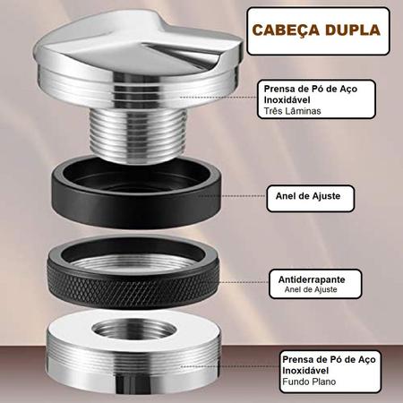 Imagem de Tamper de café Compactador distribuidor ajustável duplo para cafeteira Expresso 53mm em Inox