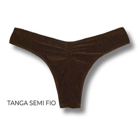 Imagem de Tanga Isa Caffè  Biquíni Liso Semi Fio Ripple  Levanta Bumbum  Dupla Face Marrom  Reversível  Tecido Texturizado Semibrilho