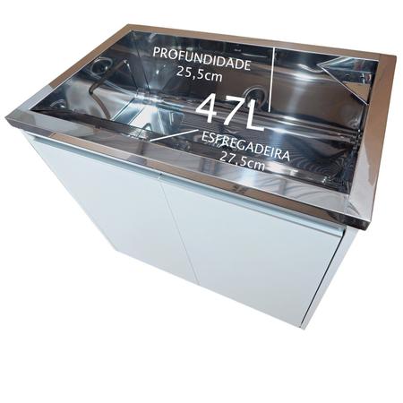 Imagem de Tanque de lavar Grande em Inox 47L Com Gabinete MDF 82cm